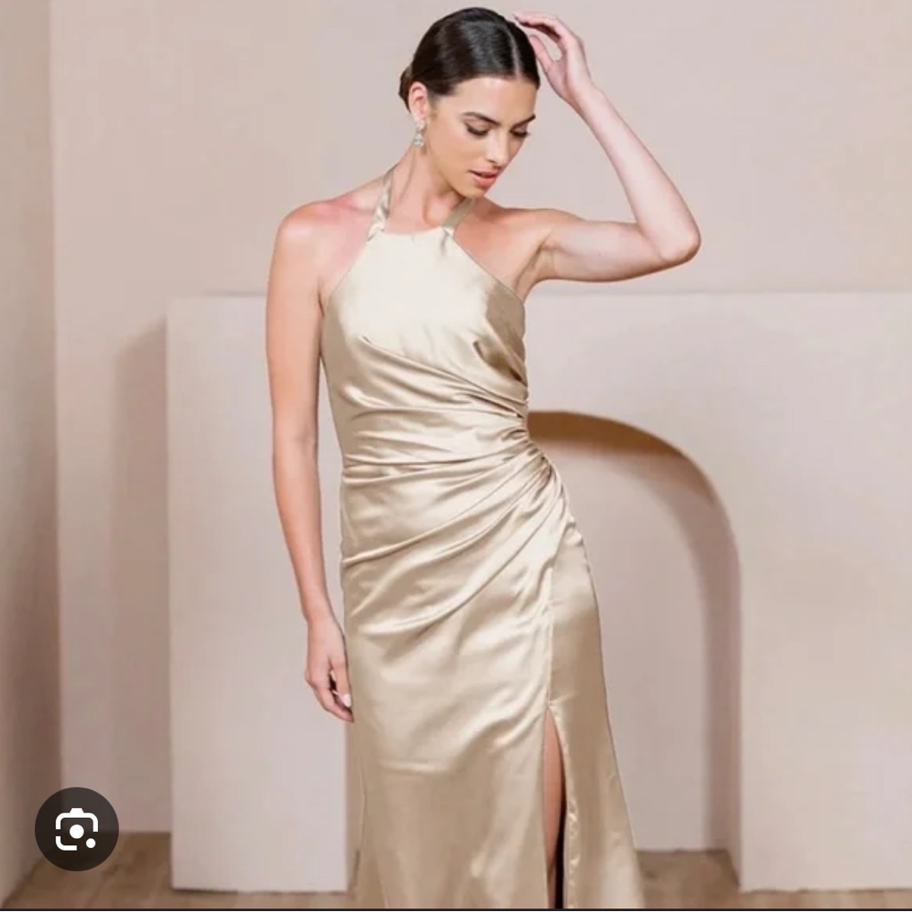 Revelry Gold Champagne Satin Fallon Style Bridesmaids Dress. Worn Once. Size 4